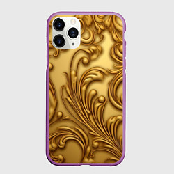 Чехол iPhone 11 Pro матовый Золотые узоры лепнина, цвет: 3D-фиолетовый