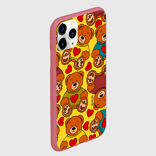 Чехол iPhone 11 Pro матовый Игрушечные мишки и сердечки / 3D-Малиновый – фото 2