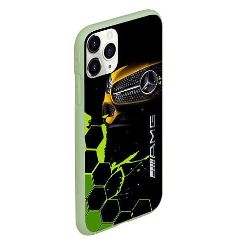 Чехол iPhone 11 Pro матовый Мерседес AMG тёмный / 3D-Салатовый – фото 2