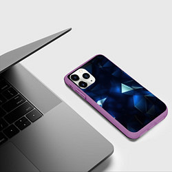 Чехол iPhone 11 Pro матовый Синие осколки из мелких абстрактных частиц в стиле, цвет: 3D-фиолетовый — фото 2
