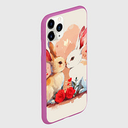 Чехол iPhone 11 Pro матовый Влюбленные кролики с цветочками, цвет: 3D-фиолетовый — фото 2