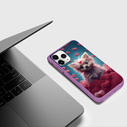 Чехол iPhone 11 Pro матовый Милый щенок в сердечках, цвет: 3D-фиолетовый — фото 2