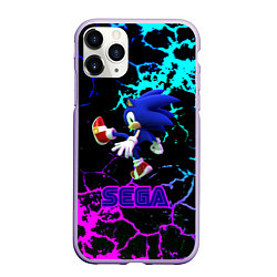 Чехол iPhone 11 Pro матовый Sonic sega game неоновая текстура