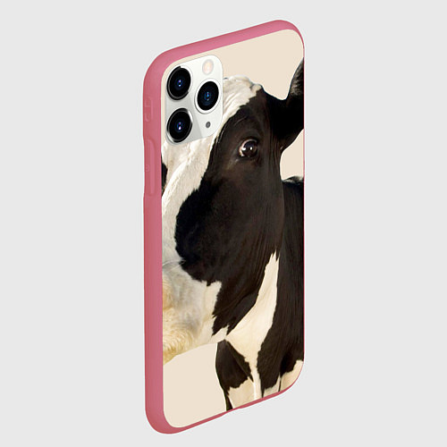 Чехол iPhone 11 Pro матовый Настоящая корова / 3D-Малиновый – фото 2