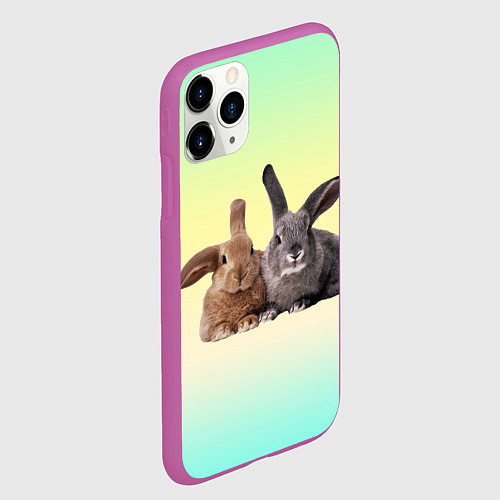 Чехол iPhone 11 Pro матовый Два пушистых кролика / 3D-Фиолетовый – фото 2