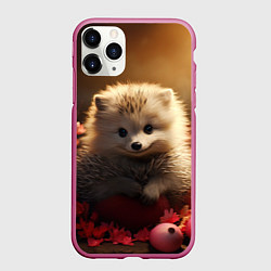 Чехол iPhone 11 Pro матовый Милый ежик в цветах, цвет: 3D-малиновый