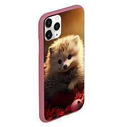 Чехол iPhone 11 Pro матовый Милый ежик в цветах, цвет: 3D-малиновый — фото 2