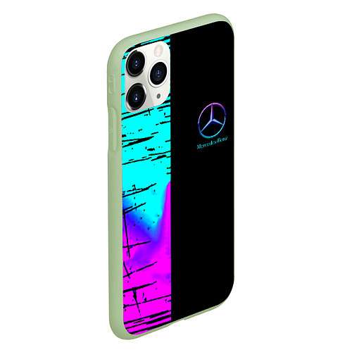 Чехол iPhone 11 Pro матовый Mercedes benz неон текстура / 3D-Салатовый – фото 2