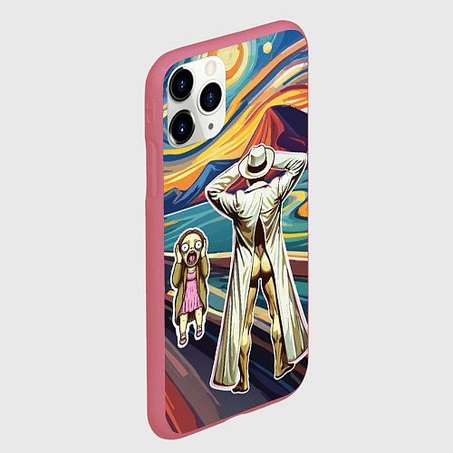 Чехол iPhone 11 Pro матовый Пародия Эдвард Мунк картина Крик эксгибиционизм / 3D-Малиновый – фото 2