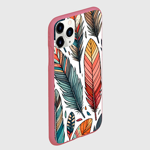 Чехол iPhone 11 Pro матовый Композиция из перьев / 3D-Малиновый – фото 2