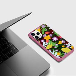 Чехол iPhone 11 Pro матовый Гавайская цветочная расцветка, цвет: 3D-малиновый — фото 2