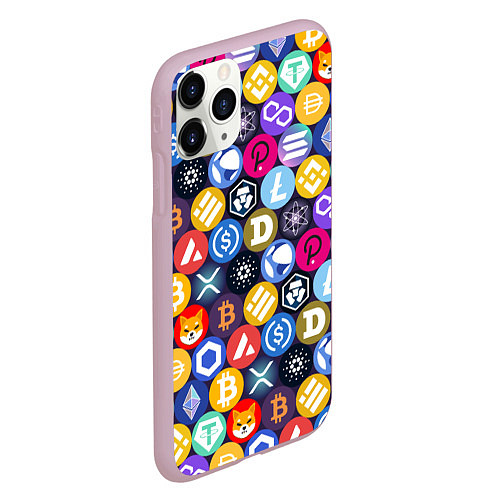 Чехол iPhone 11 Pro матовый Криптовалюта Биткоин, Эфириум, Тетхер, Солана патт / 3D-Розовый – фото 2