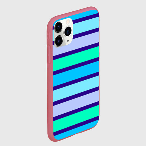 Чехол iPhone 11 Pro матовый Неоновые в синюю полоску / 3D-Малиновый – фото 2