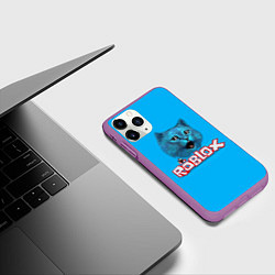 Чехол iPhone 11 Pro матовый Roblox синий кот, цвет: 3D-фиолетовый — фото 2