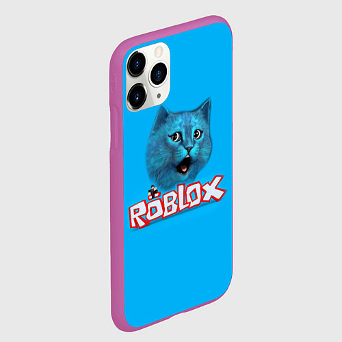 Чехол iPhone 11 Pro матовый Roblox синий кот / 3D-Фиолетовый – фото 2