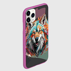 Чехол iPhone 11 Pro матовый Голова яркого волка, цвет: 3D-фиолетовый — фото 2
