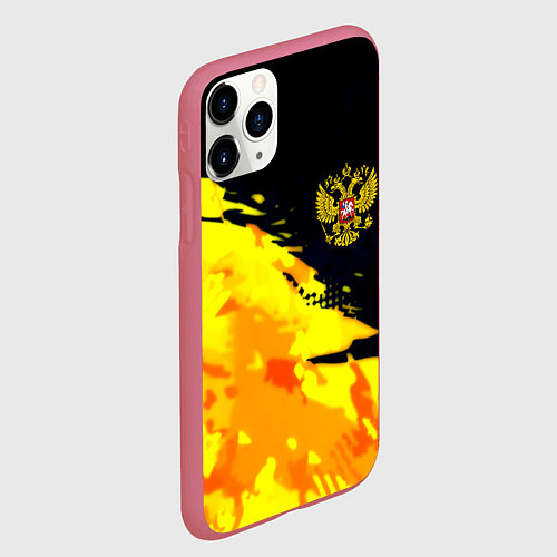 Чехол iPhone 11 Pro матовый Имперский герб россии краски / 3D-Малиновый – фото 2