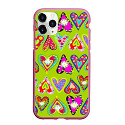 Чехол iPhone 11 Pro матовый Разноцветные сердца в мексиканском стиле