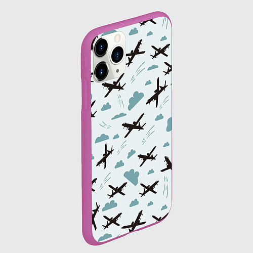 Чехол iPhone 11 Pro матовый Самолет в облаках паттерн / 3D-Фиолетовый – фото 2