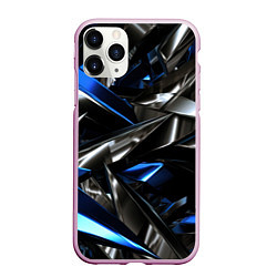 Чехол iPhone 11 Pro матовый Синие и серебряные вставки абстракции