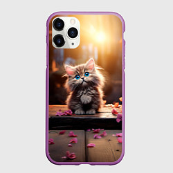 Чехол iPhone 11 Pro матовый Милый котенок 14 февраля, цвет: 3D-фиолетовый