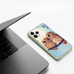 Чехол iPhone 11 Pro матовый Влюбленные совы 14 февраля, цвет: 3D-салатовый — фото 2