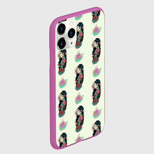 Чехол iPhone 11 Pro матовый Девушка и цветок / 3D-Фиолетовый – фото 2