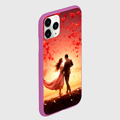 Чехол iPhone 11 Pro матовый Влюбленная пара 14 февраля / 3D-Фиолетовый – фото 2
