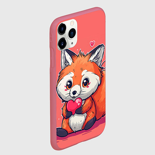 Чехол iPhone 11 Pro матовый Милый лисенок с сердечком / 3D-Малиновый – фото 2