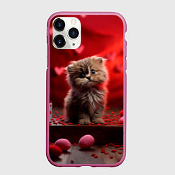 Чехол iPhone 11 Pro матовый 14 февраля влюбленный котик, цвет: 3D-малиновый