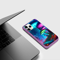 Чехол iPhone 11 Pro матовый Планета цветных неоновых грибов, цвет: 3D-фиолетовый — фото 2