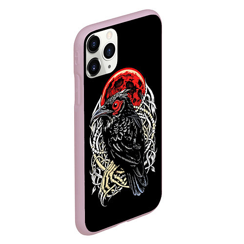 Чехол iPhone 11 Pro матовый Черный ворон красная луна / 3D-Розовый – фото 2
