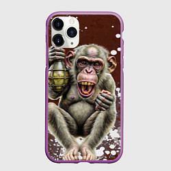 Чехол iPhone 11 Pro матовый Обезьяна с гранатой в лапе, цвет: 3D-фиолетовый