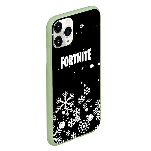 Чехол iPhone 11 Pro матовый Fortnite новый год паттерн / 3D-Салатовый – фото 2