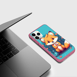Чехол iPhone 11 Pro матовый Лисенок и сердечки, цвет: 3D-малиновый — фото 2