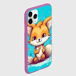 Чехол iPhone 11 Pro матовый Лисенок и сердечки, цвет: 3D-фиолетовый — фото 2