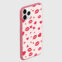 Чехол iPhone 11 Pro матовый Поцелуйчики паттерн, цвет: 3D-малиновый — фото 2