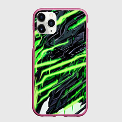 Чехол iPhone 11 Pro матовый Агрессивный камень и зелёные полосы, цвет: 3D-малиновый