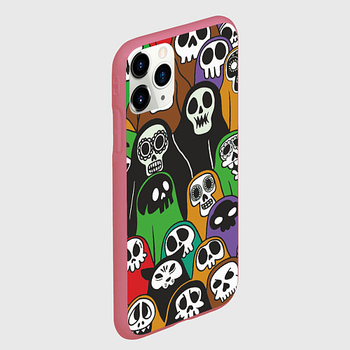 Чехол iPhone 11 Pro матовый Скелеты на хэллоуин / 3D-Малиновый – фото 2