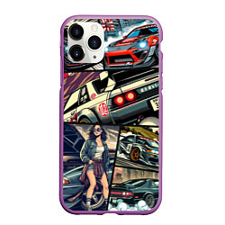 Чехол iPhone 11 Pro матовый Japanese cars art, цвет: 3D-фиолетовый