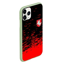 Чехол iPhone 11 Pro матовый Герб Белоруссии краски красные, цвет: 3D-салатовый — фото 2