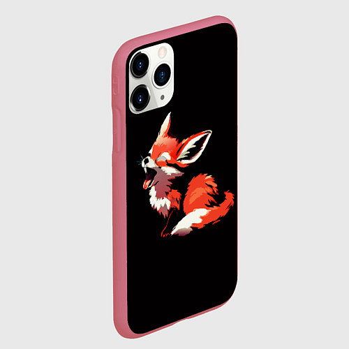 Чехол iPhone 11 Pro матовый Рыжий Фенек лисенок / 3D-Малиновый – фото 2