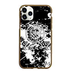 Чехол iPhone 11 Pro матовый Manchester City краски чёрно белые, цвет: 3D-коричневый