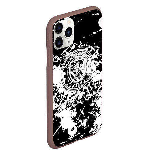 Чехол iPhone 11 Pro матовый Manchester City краски чёрно белые / 3D-Коричневый – фото 2