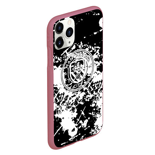 Чехол iPhone 11 Pro матовый Manchester City краски чёрно белые / 3D-Малиновый – фото 2