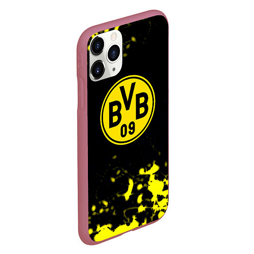 Чехол iPhone 11 Pro матовый Borussia краски жёлтые / 3D-Малиновый – фото 2