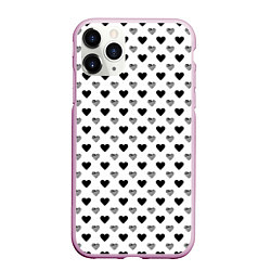 Чехол iPhone 11 Pro матовый Черно-белые сердечки, цвет: 3D-розовый