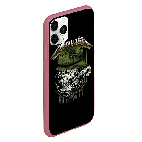 Чехол iPhone 11 Pro матовый Metallica - skull / 3D-Малиновый – фото 2