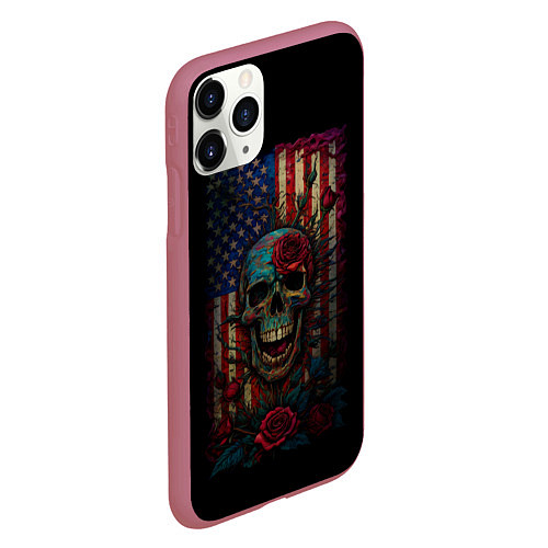 Чехол iPhone 11 Pro матовый Skull - USA / 3D-Малиновый – фото 2