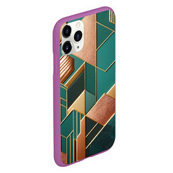 Чехол iPhone 11 Pro матовый Арт деко зеленый и золотой узор из геометрических, цвет: 3D-фиолетовый — фото 2